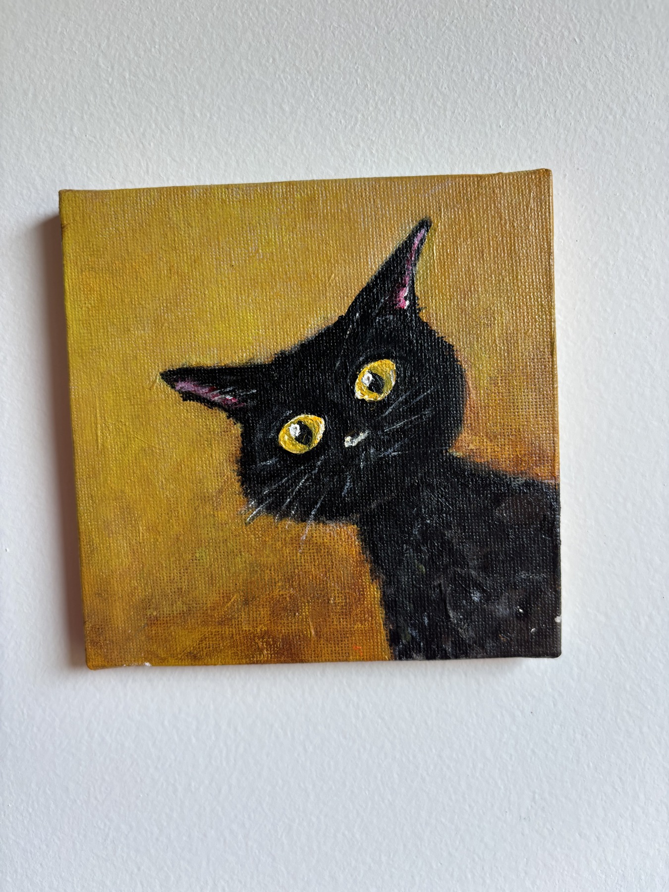 Black cat — original painting by Rabekah, 5 × 5 inches