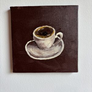Coffee cup — original painting by Rabekah, 5 × 5 inches