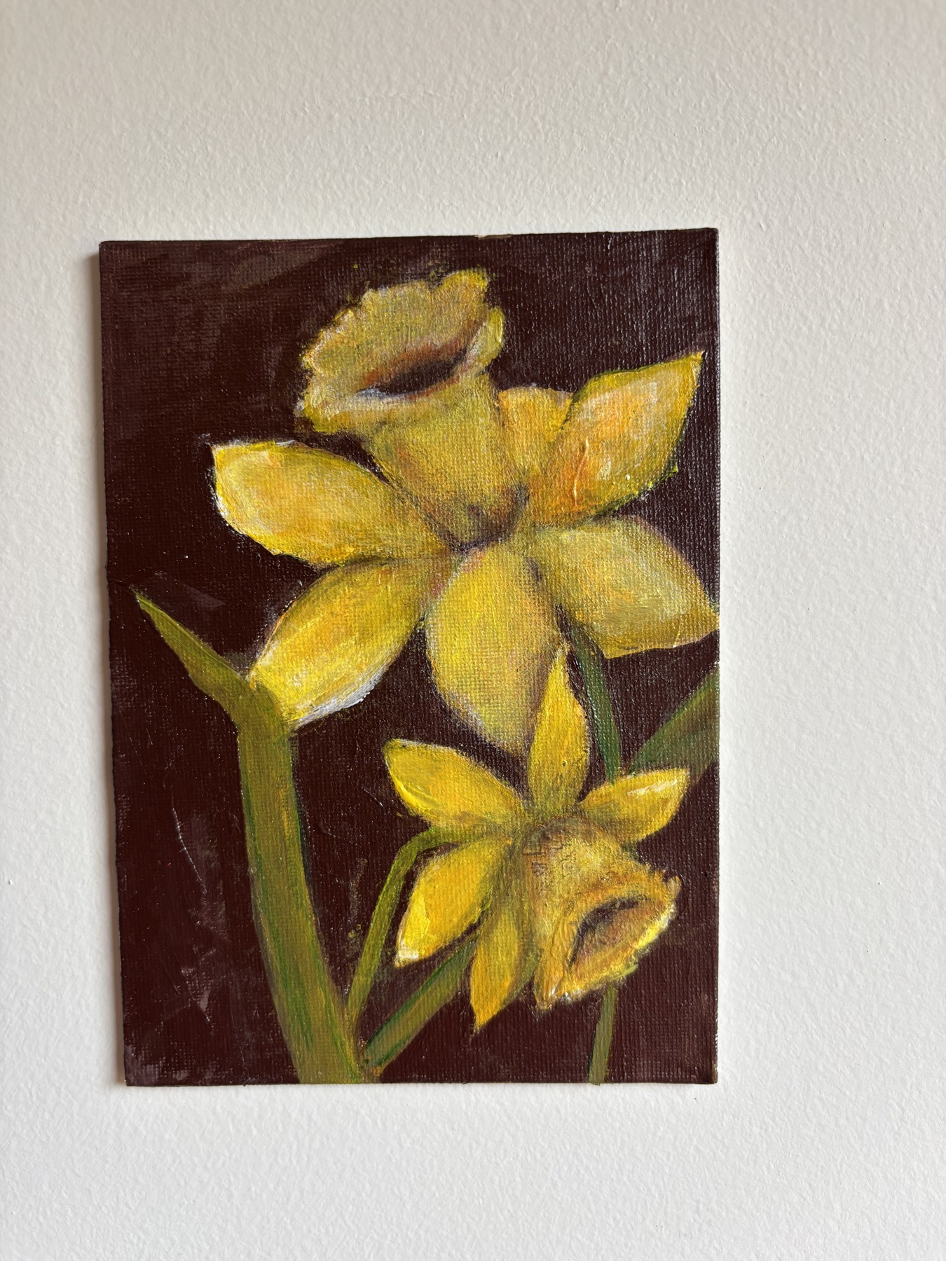 Daffodils — original painting by Rabekah, 5 × 7 inches