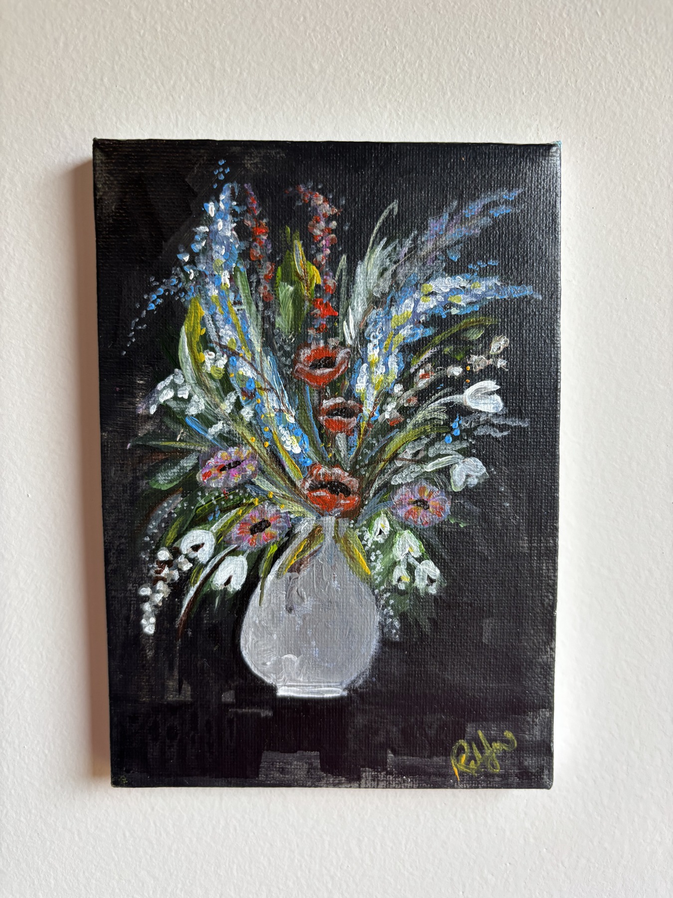 Expressive bouquet — original painting by Rabekah, 5 × 7 inches
