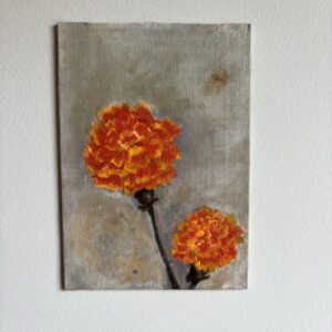 Marigolds — original painting by Rabekah, 5 × 7 inches