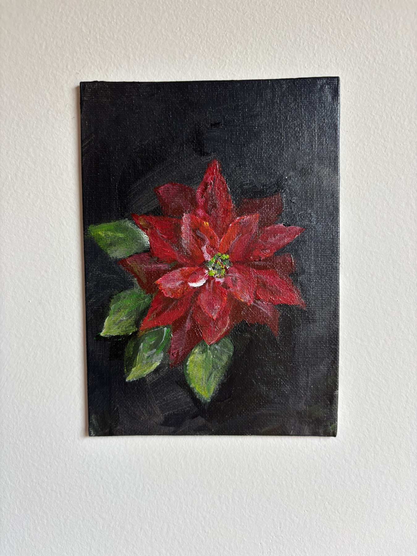 Poinsettia — original painting by Rabekah, 5 × 7 inches