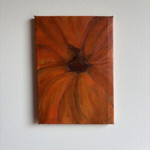 Pumpkin detail — original painting by Rabekah, 5 × 7 inches