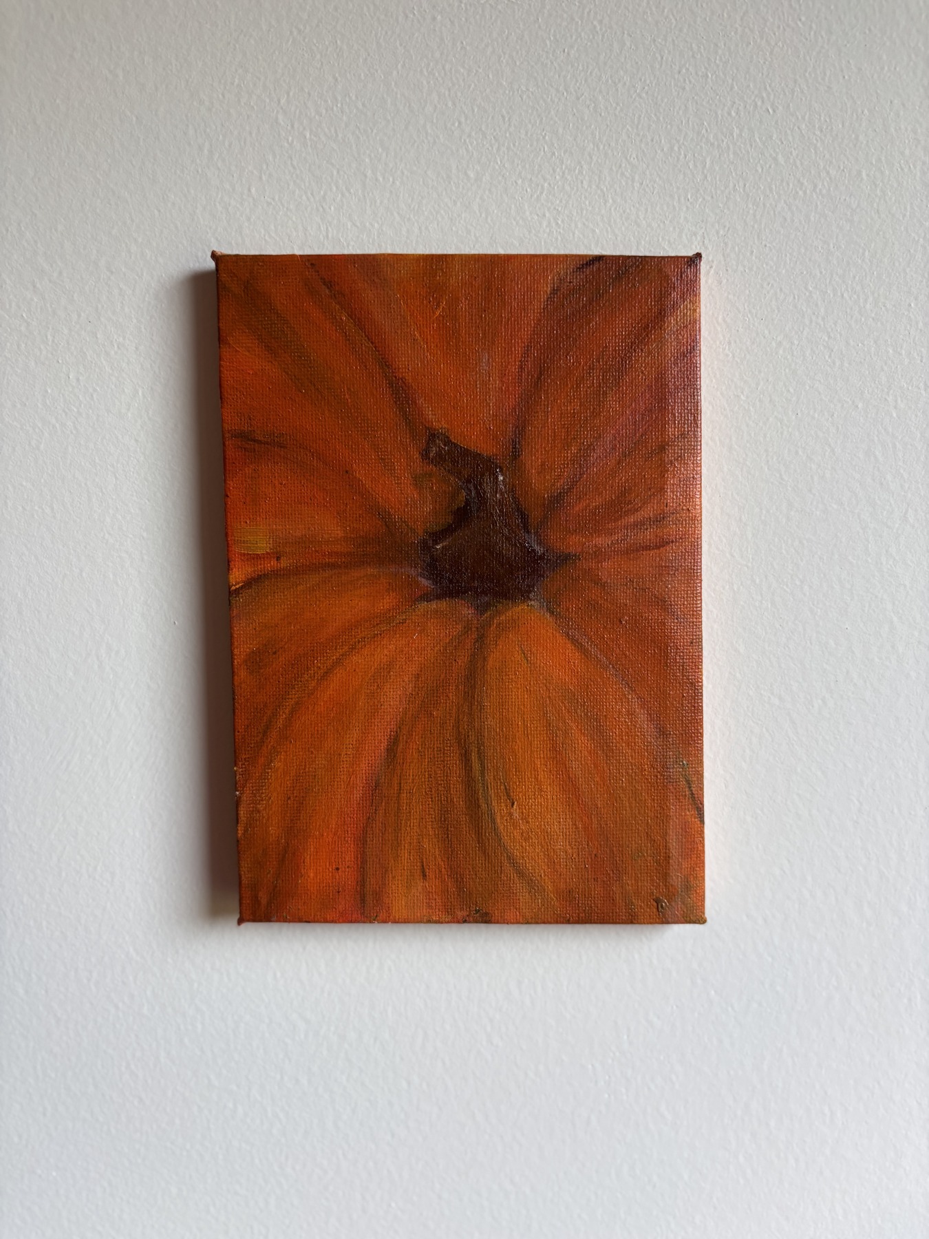 Pumpkin detail — original painting by Rabekah, 5 × 7 inches