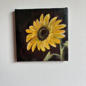 Sunflower — original painting by Rabekah, 5 × 5 inches