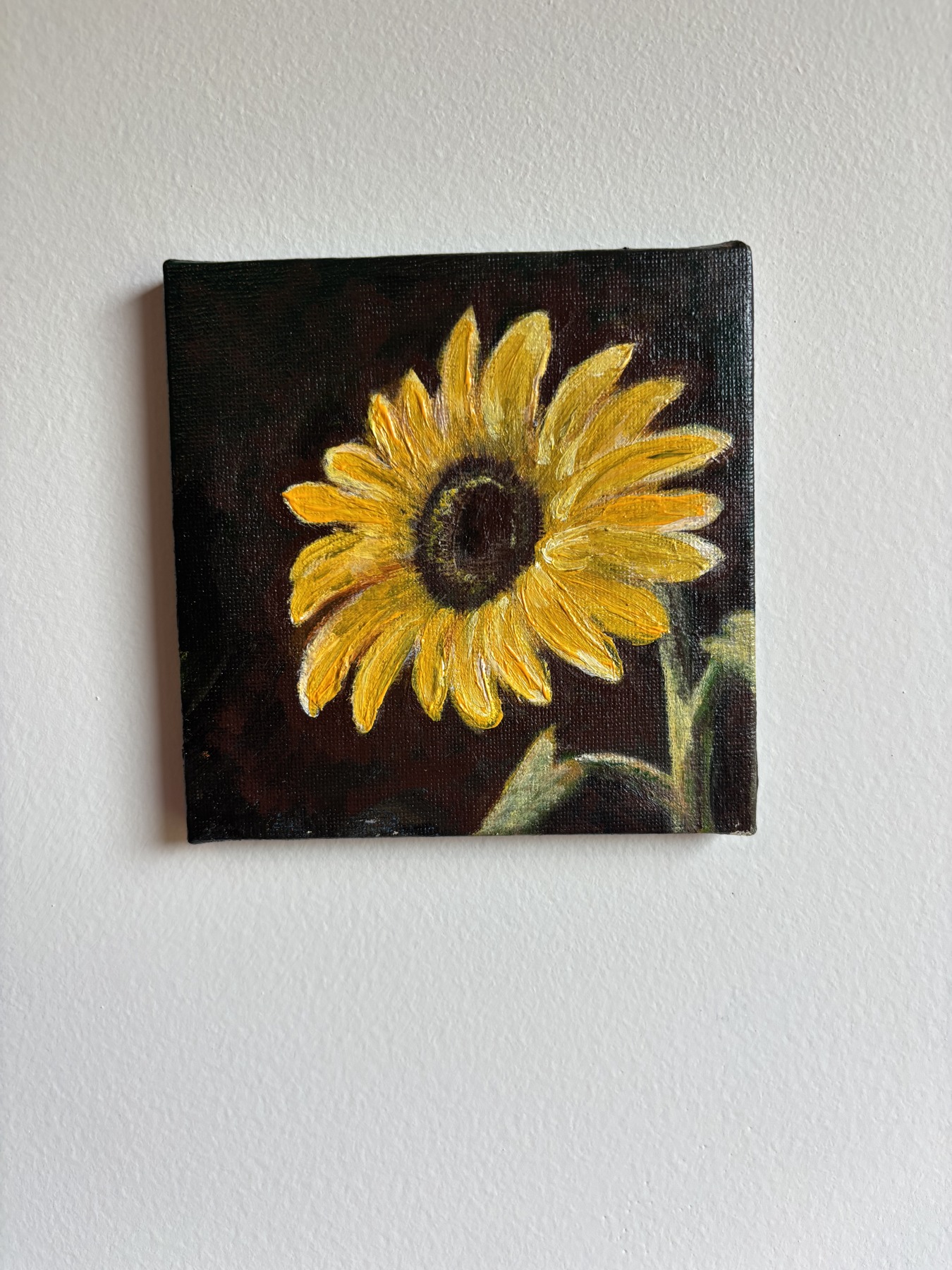 Sunflower — original painting by Rabekah, 5 × 5 inches