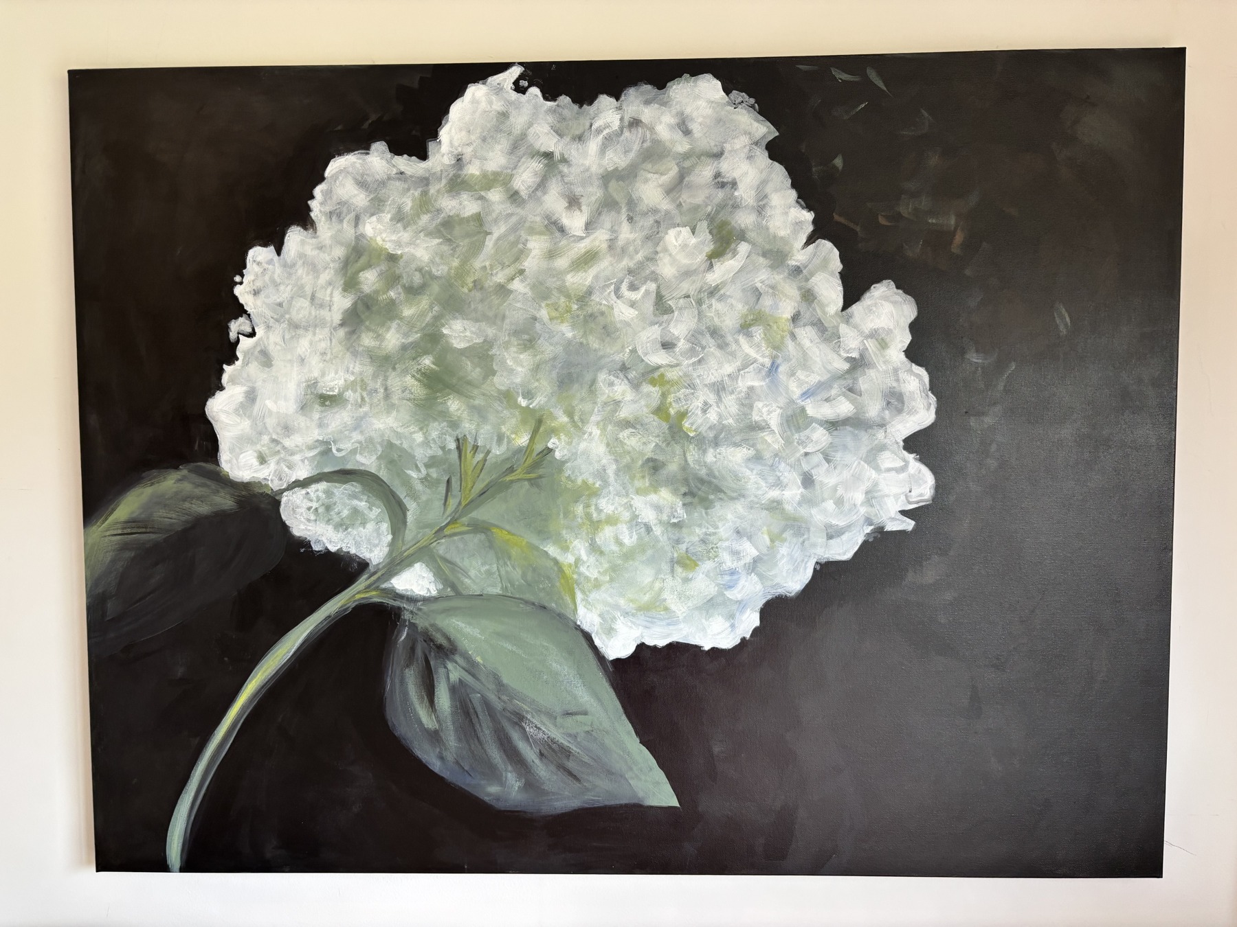 White hydrangea — original painting by Rabekah, 38 × 46 inches